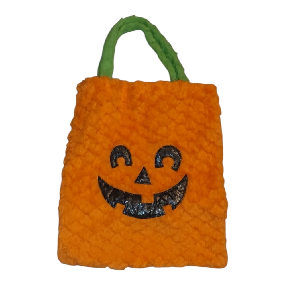 Orange Pumpkin Tote Bag with Green Handle